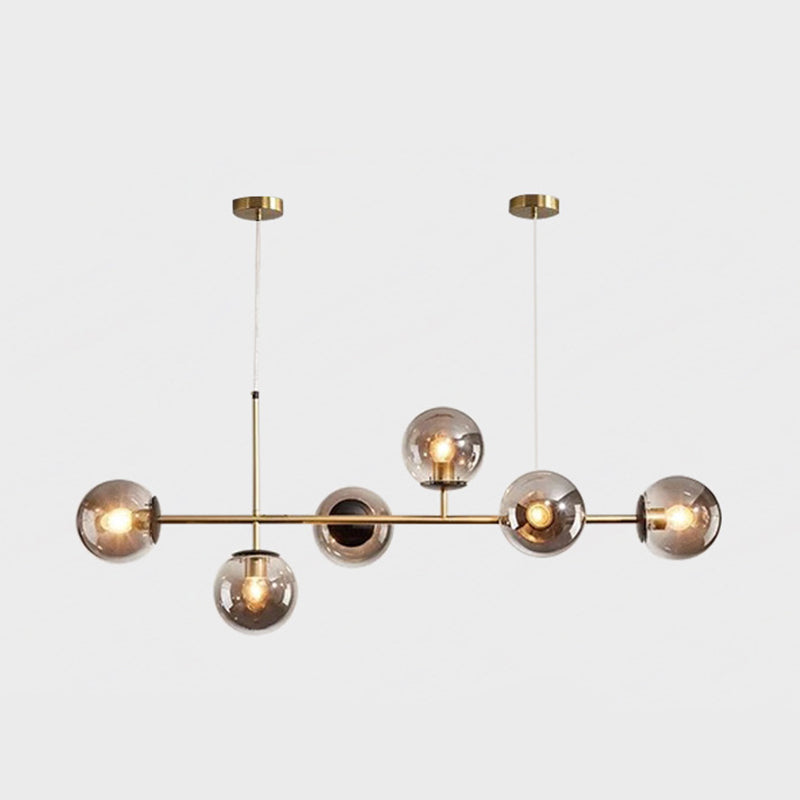 6 Light Modern Gold Metal Island Pendant Lighting Spherical Glass Island Ceiling Light for Dining Table Clearhalo 'Ceiling Lights' 'Island Lights' 'Lighting' 2628625