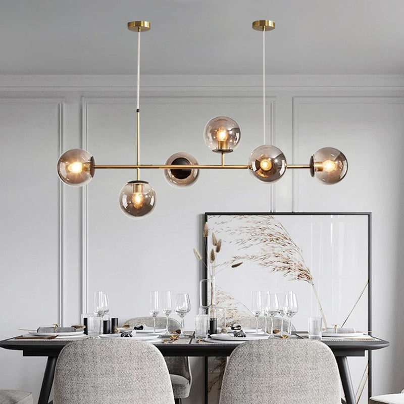 6 Light Modern Gold Metal Island Pendant Lighting Spherical Glass Island Ceiling Light for Dining Table Clearhalo 'Ceiling Lights' 'Island Lights' 'Lighting' 2628627