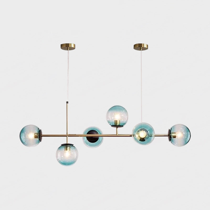 6 Light Modern Gold Metal Island Pendant Lighting Spherical Glass Island Ceiling Light for Dining Table Blue Clearhalo 'Ceiling Lights' 'Island Lights' 'Lighting' 2628628