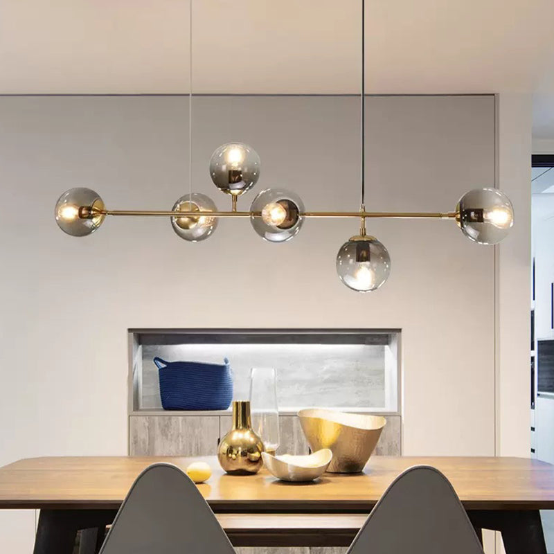 6 Light Modern Gold Metal Island Pendant Lighting Spherical Glass Island Ceiling Light for Dining Table Clearhalo 'Ceiling Lights' 'Island Lights' 'Lighting' 2628629
