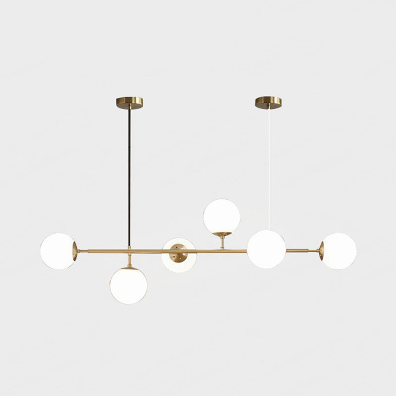 6 Light Modern Gold Metal Island Pendant Lighting Spherical Glass Island Ceiling Light for Dining Table Cream Clearhalo 'Ceiling Lights' 'Island Lights' 'Lighting' 2628630