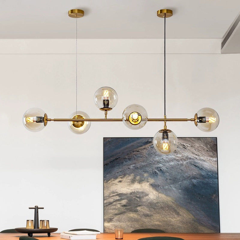 6 Light Modern Gold Metal Island Pendant Lighting Spherical Glass Island Ceiling Light for Dining Table Clearhalo 'Ceiling Lights' 'Island Lights' 'Lighting' 2628631