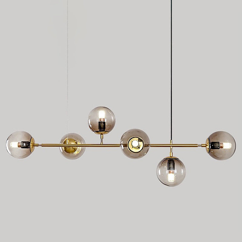 6 Light Modern Gold Metal Island Pendant Lighting Spherical Glass Island Ceiling Light for Dining Table Clearhalo 'Ceiling Lights' 'Island Lights' 'Lighting' 2628632