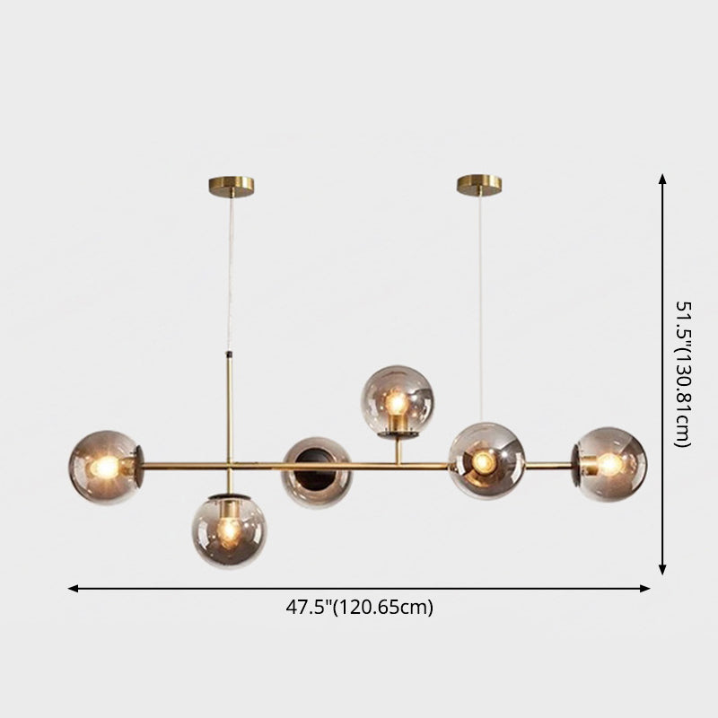 6 Light Modern Gold Metal Island Pendant Lighting Spherical Glass Island Ceiling Light for Dining Table Clearhalo 'Ceiling Lights' 'Island Lights' 'Lighting' 2628633