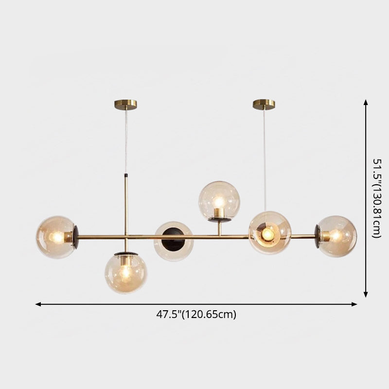 6 Light Modern Gold Metal Island Pendant Lighting Spherical Glass Island Ceiling Light for Dining Table Clearhalo 'Ceiling Lights' 'Island Lights' 'Lighting' 2628634