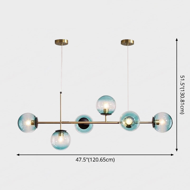 6 Light Modern Gold Metal Island Pendant Lighting Spherical Glass Island Ceiling Light for Dining Table Clearhalo 'Ceiling Lights' 'Island Lights' 'Lighting' 2628635