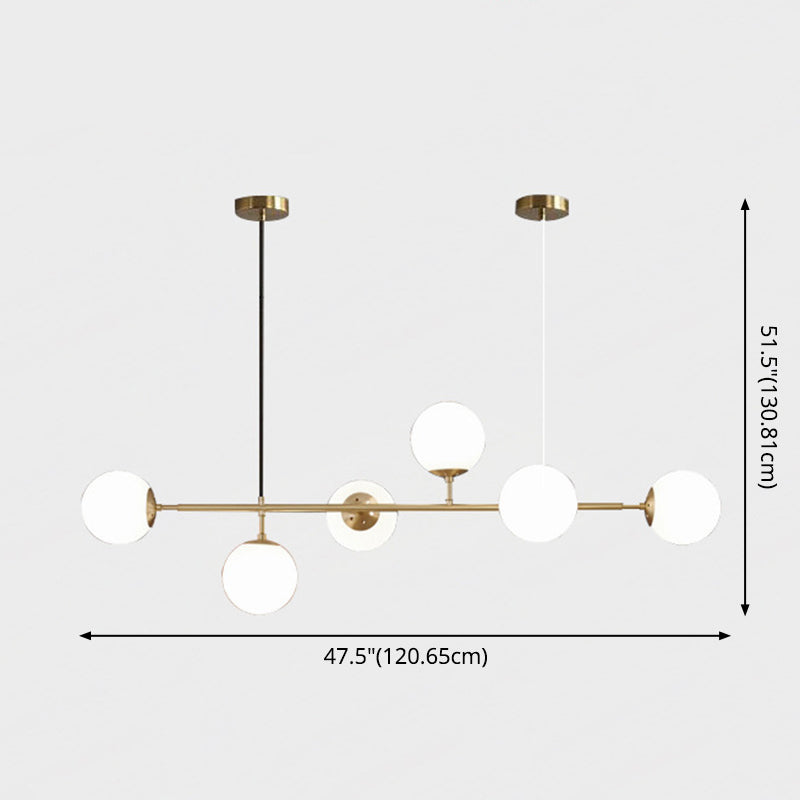 6 Light Modern Gold Metal Island Pendant Lighting Spherical Glass Island Ceiling Light for Dining Table Clearhalo 'Ceiling Lights' 'Island Lights' 'Lighting' 2628636