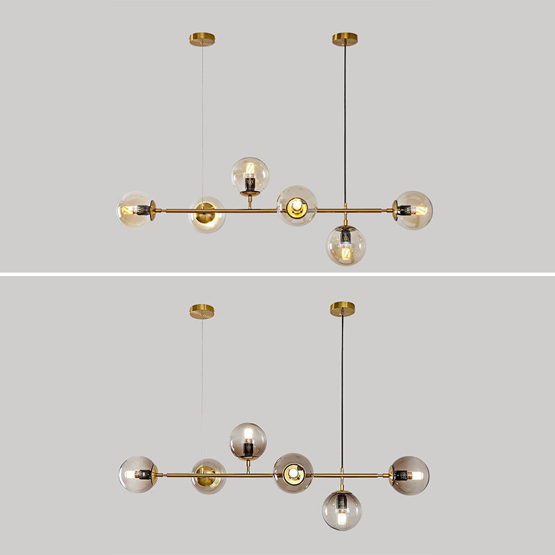 6 Light Modern Gold Metal Island Pendant Lighting Spherical Glass Island Ceiling Light for Dining Table Clearhalo 'Ceiling Lights' 'Island Lights' 'Lighting' 2628637