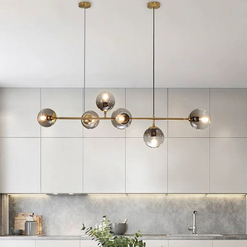 6 Light Modern Gold Metal Island Pendant Lighting Spherical Glass Island Ceiling Light for Dining Table Clearhalo 'Ceiling Lights' 'Island Lights' 'Lighting' 2628638