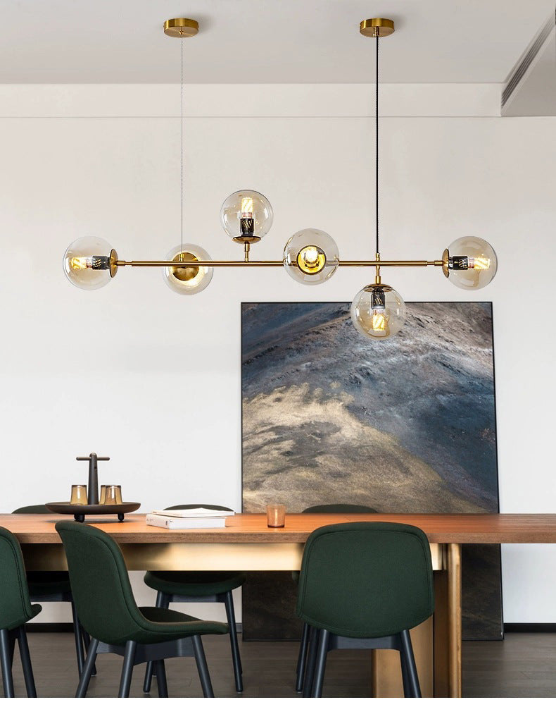 6 Light Modern Gold Metal Island Pendant Lighting Spherical Glass Island Ceiling Light for Dining Table Clearhalo 'Ceiling Lights' 'Island Lights' 'Lighting' 2628639