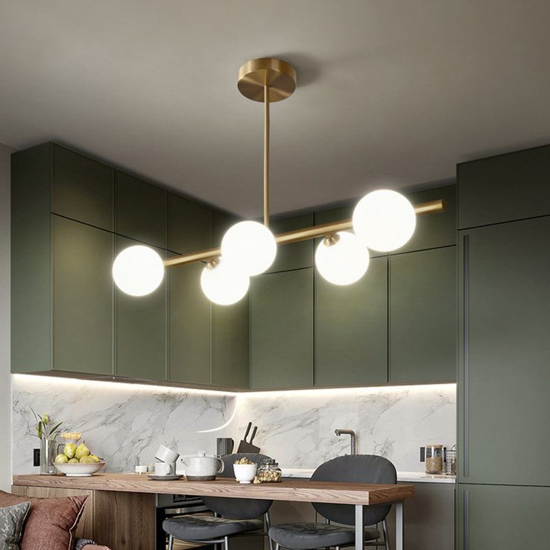 Modern Minimalism Linear Gold Island Pendant Lighting Spherical Glass Island Ceiling Light for Dining Table Clearhalo 'Ceiling Lights' 'Island Lights' 'Lighting' 2628640