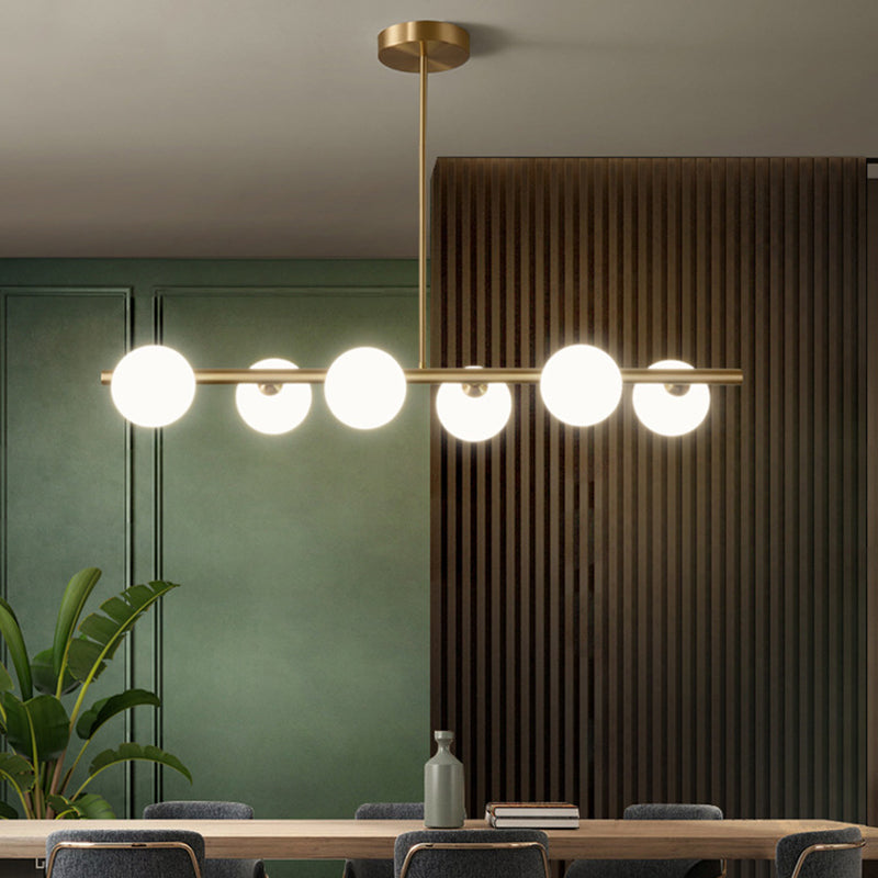 Modern Minimalism Linear Gold Island Pendant Lighting Spherical Glass Island Ceiling Light for Dining Table Clearhalo 'Ceiling Lights' 'Island Lights' 'Lighting' 2628642