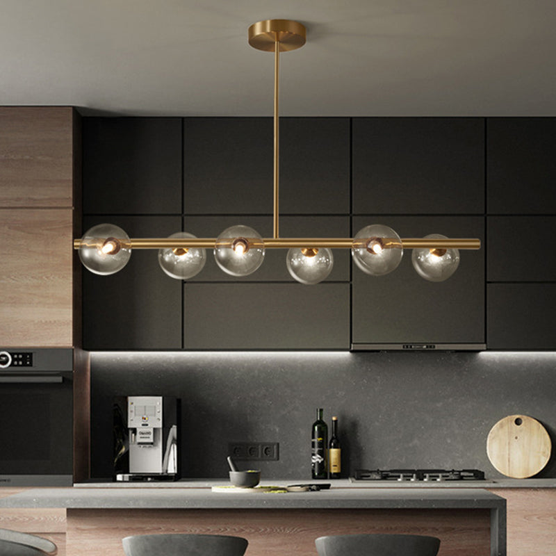 Modern Minimalism Linear Gold Island Pendant Lighting Spherical Glass Island Ceiling Light for Dining Table Clearhalo 'Ceiling Lights' 'Island Lights' 'Lighting' 2628646