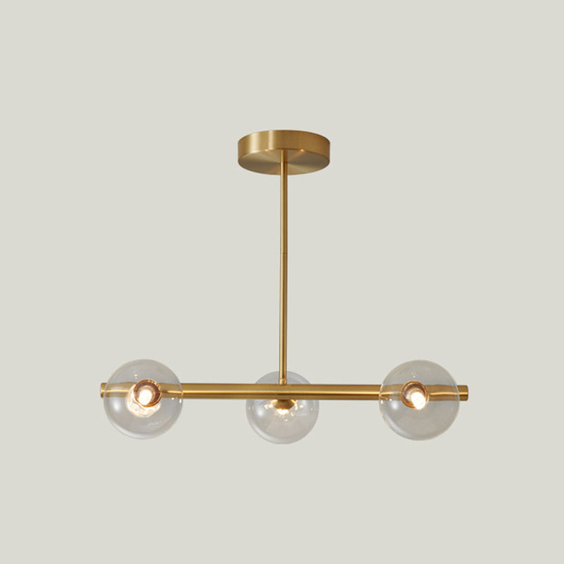 Modern Minimalism Linear Gold Island Pendant Lighting Spherical Glass Island Ceiling Light for Dining Table 3 Clear Clearhalo 'Ceiling Lights' 'Island Lights' 'Lighting' 2628650