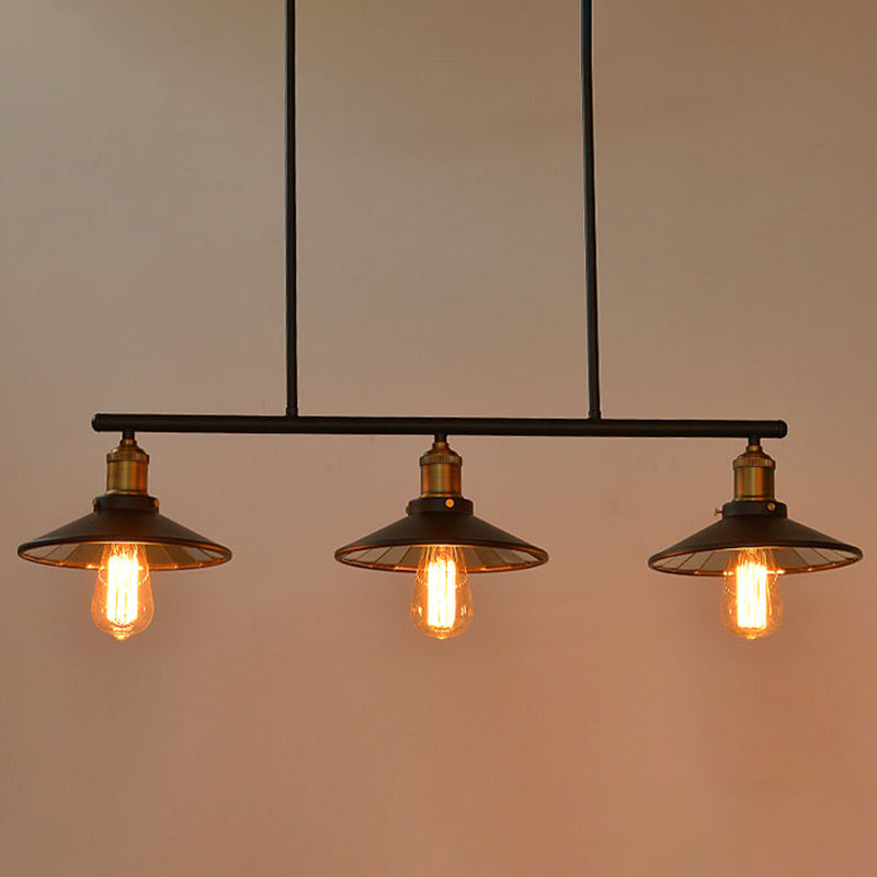 3 Lights Metal Island Pendant Lighting Industrial Black Cone Shade Island Lamps for Restaurant Clearhalo 'Ceiling Lights' 'Island Lights' 'Lighting' 2628709