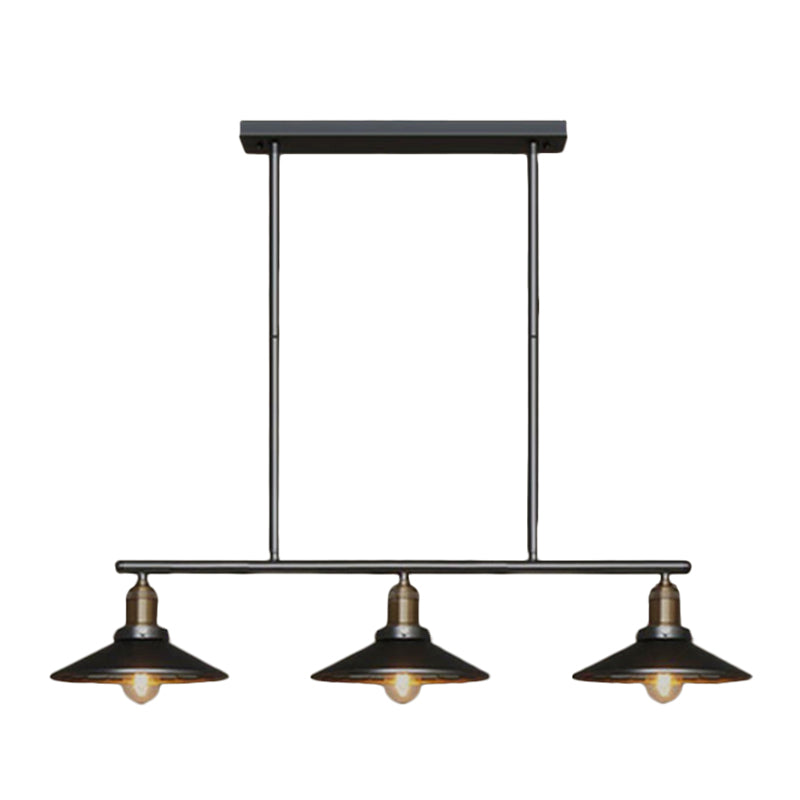 3 Lights Metal Island Pendant Lighting Industrial Black Cone Shade Island Lamps for Restaurant Black Clearhalo 'Ceiling Lights' 'Island Lights' 'Lighting' 2628712