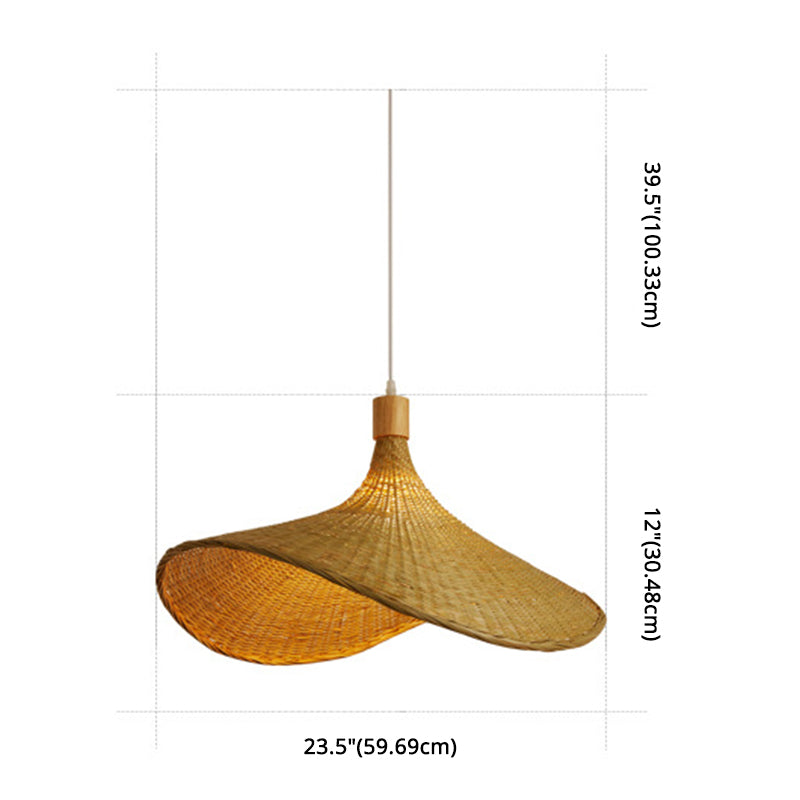 Beige Straw Hat Shape Hanging Lamp Kit Asian 1-Light Rattan Ceiling Pendant Light for Dining Table Clearhalo 'Ceiling Lights' 'Pendant Lights' 'Pendants' Lighting' 2628980