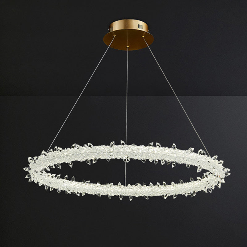 Circular LED Pendant Lamp Modern Minimalist Clear Crystal Living Room Hanging Ceiling Light Clearhalo 'Ceiling Lights' 'Pendant Lights' 'Pendants' Lighting' options 2629006