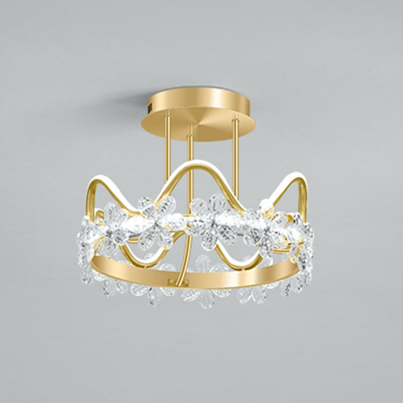 Gold Circular LED Ceiling Fixture Minimalist Flower Crystal Semi Flush Mount Light for Bedroom Gold 17" White Clearhalo 'Ceiling Lights' 'Close To Ceiling Lights' 'Lighting' 2629231