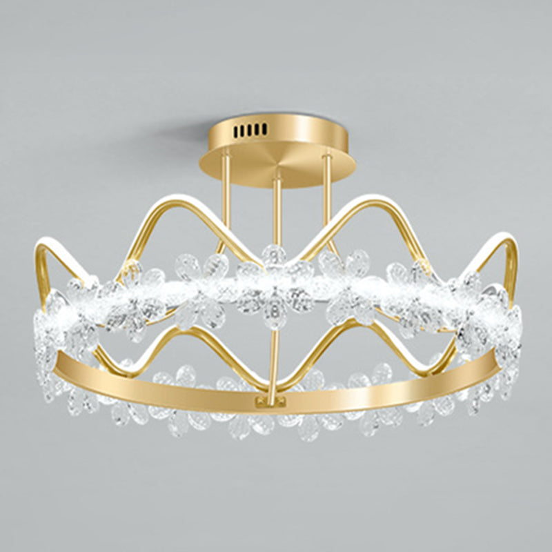 Gold Circular LED Ceiling Fixture Minimalist Flower Crystal Semi Flush Mount Light for Bedroom Gold 25" White Clearhalo 'Ceiling Lights' 'Close To Ceiling Lights' 'Lighting' 2629238