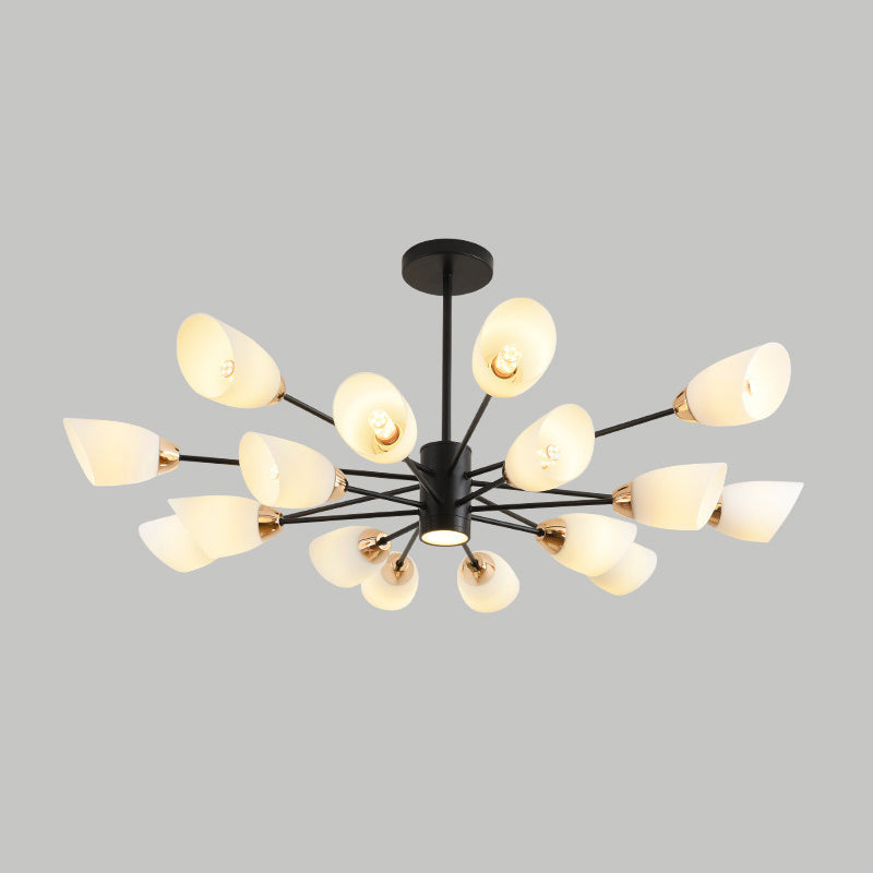 Modern Starburst Hanging Chandelier Light White Glass Shade Ceiling Chandelier for Living Room 16 Black Clearhalo 'Ceiling Lights' 'Chandeliers' Lighting' options 2629727_bc1cac7b-7dd7-4426-bffb-d9ec7da12f08