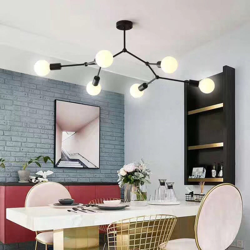 6 Light Branch Hanging Chandelier Light Modern Glass Shade Ceiling Chandelier for Living Room Black Clearhalo 'Ceiling Lights' 'Chandeliers' Lighting' options 2629774_7f2ad141-fccc-47ce-be59-4984d592f8e6