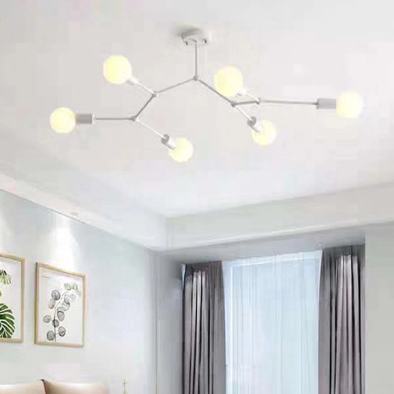 6 Light Branch Hanging Chandelier Light Modern Glass Shade Ceiling Chandelier for Living Room White Clearhalo 'Ceiling Lights' 'Chandeliers' Lighting' options 2629775_87f97344-e3be-4905-8786-0f99745c6797