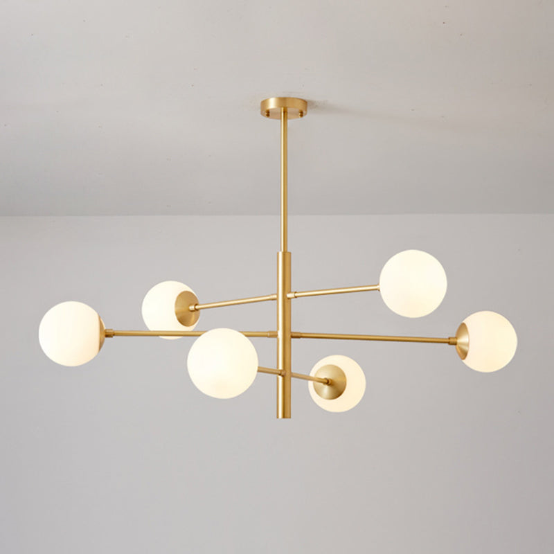 Post-Modern Hanging Chandelier Light Satin Opal Glass Ceiling Chandelier in Gold for Living Room Clearhalo 'Ceiling Lights' 'Chandeliers' Lighting' options 2629829