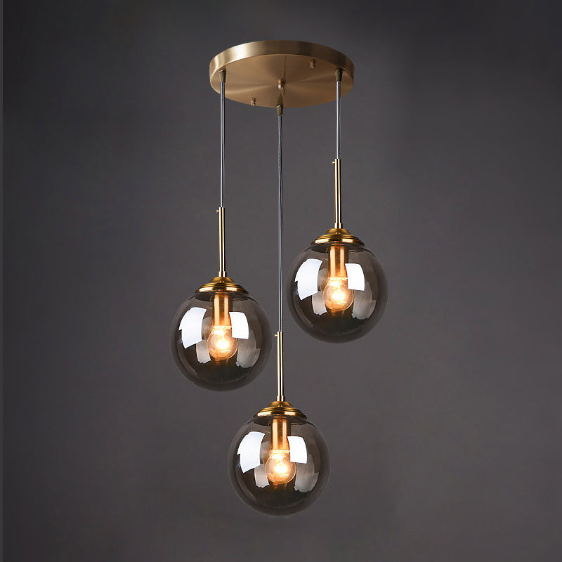 3 Lights Globe Hanging Ceiling Lights Minimalist Glass Multi Light Pendant for Restaurant Smoke Gray Round Clearhalo 'Ceiling Lights' 'Pendant Lights' 'Pendants' Lighting' 2630008_03b09bf7-2f0b-4428-93d7-5cc874bf3040