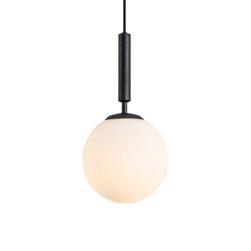 1 Light Sphere Pendant Lighting Mid-Century Modern White Glass Pendant Lighting Fixtures for Restaurant Black 8" Clearhalo 'Ceiling Lights' 'Pendant Lights' 'Pendants' Lighting' options 2630024_efc5a9d0-0c80-4bb4-8abc-845fb9d5b8b2