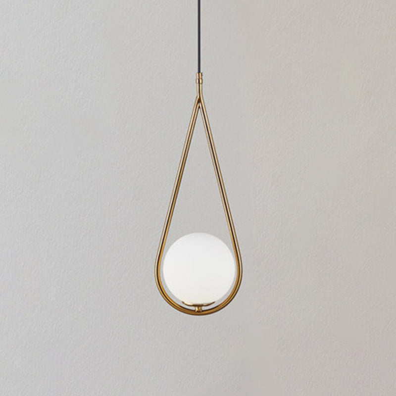 1 Light Hanging Light Fixtures Mid-Century Modern White Glass Hanging Pendant Lights for Bedroom Gold Water Drop Clearhalo 'Ceiling Lights' 'Pendant Lights' 'Pendants' Lighting' options 2630075_424b0e2a-0750-47af-86ab-236169ad5b6a