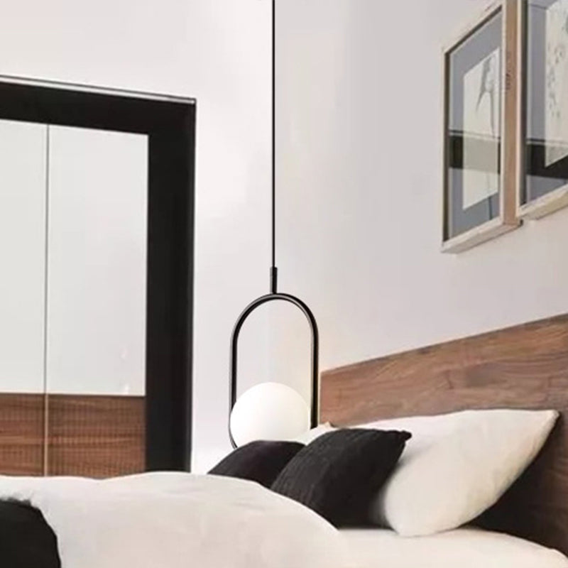 1 Light Hanging Light Fixtures Mid-Century Modern White Glass Hanging Pendant Lights for Bedroom Clearhalo 'Ceiling Lights' 'Pendant Lights' 'Pendants' Lighting' options 2630076