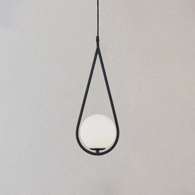 1 Light Hanging Light Fixtures Mid-Century Modern White Glass Hanging Pendant Lights for Bedroom Clearhalo 'Ceiling Lights' 'Pendant Lights' 'Pendants' Lighting' options 2630083