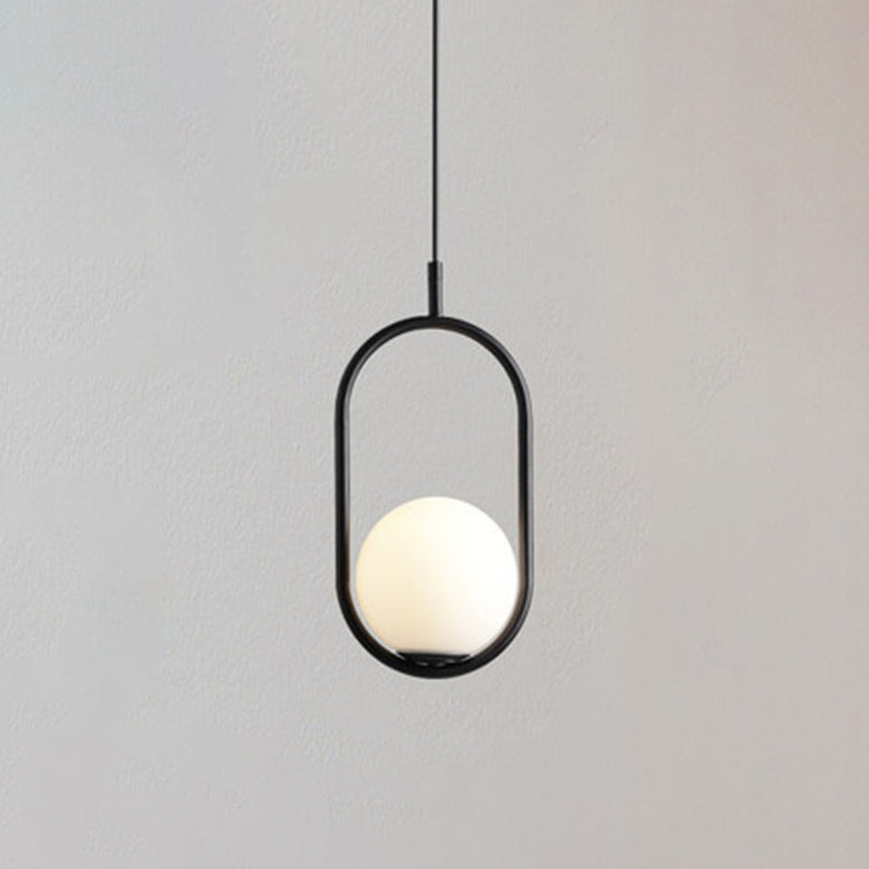 1 Light Hanging Light Fixtures Mid-Century Modern White Glass Hanging Pendant Lights for Bedroom Black Oval Clearhalo 'Ceiling Lights' 'Pendant Lights' 'Pendants' Lighting' options 2630087_b3936877-6f73-4cf9-92ca-c95ddf9651e6