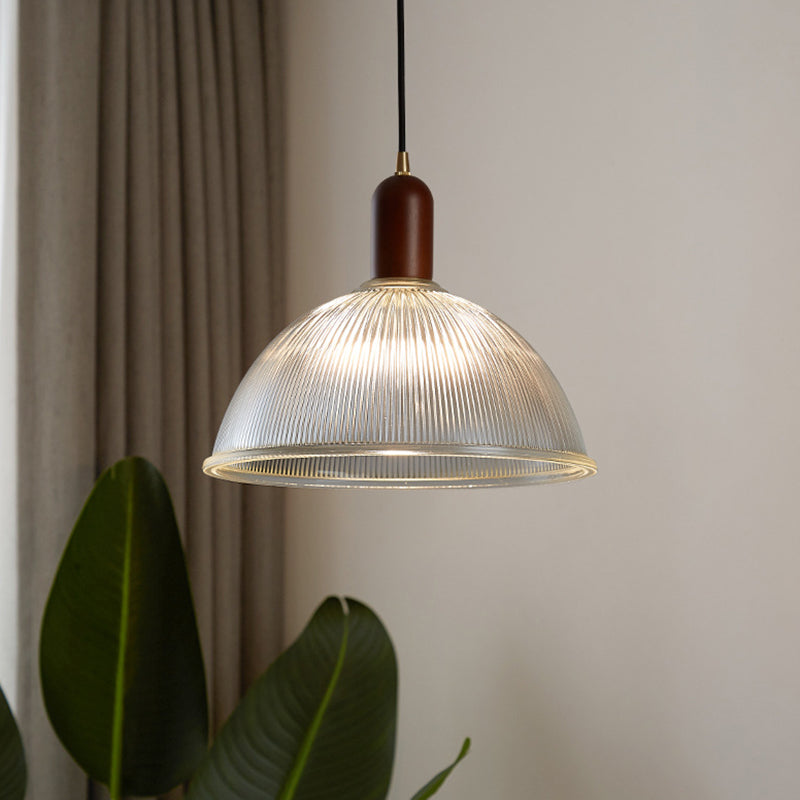 1 Light Bowl Hanging Light Fixtures Vintage Ribbed Glass Ceiling Light for Restaurant Clearhalo 'Ceiling Lights' 'Pendant Lights' 'Pendants' Lighting' 2630148