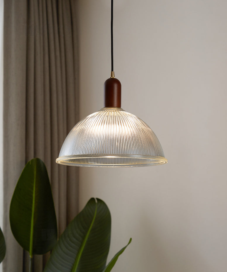 1 Light Bowl Hanging Light Fixtures Vintage Ribbed Glass Ceiling Light for Restaurant Clearhalo 'Ceiling Lights' 'Pendant Lights' 'Pendants' Lighting' 2630159