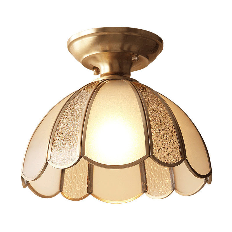 Glass Dome Semi Flush Ceiling Light Traditional Aisle Semi-Flush Ceiling Fixture in Brass Brass Clearhalo 'Ceiling Lights' 'Close To Ceiling Lights' 'Lighting' 2631080