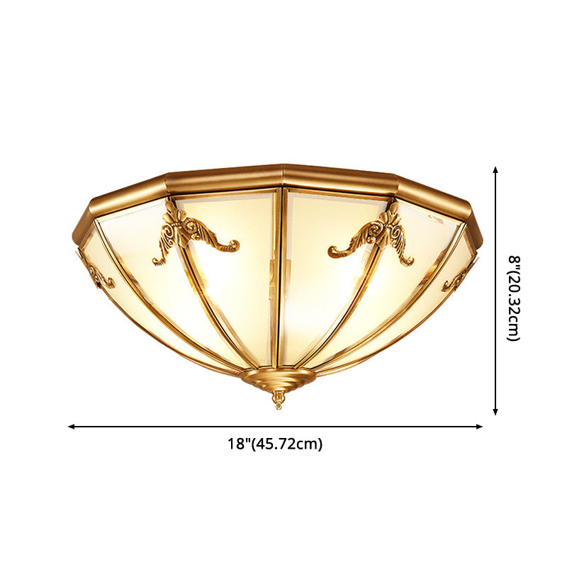 Traditional Inverted Close To Ceiling Lighting Glass Flushmount Lighting in Brass Clearhalo 'Ceiling Lights' 'Close To Ceiling Lights' 'Lighting' 2631154