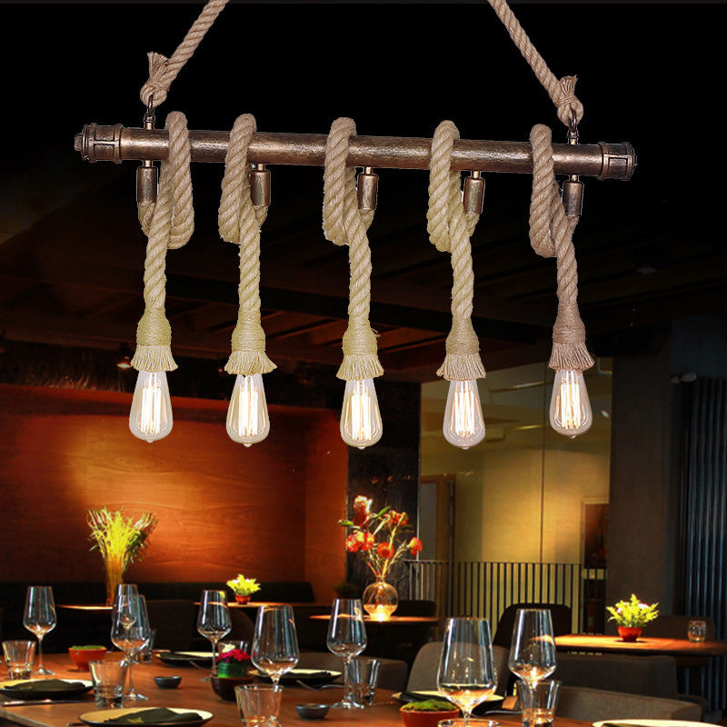 Linear Restaurant Island Lighting Fixture Industrial Metal Beige Chandelier Lighting Fixture Clearhalo 'Ceiling Lights' 'Island Lights' 'Lighting' 2631157