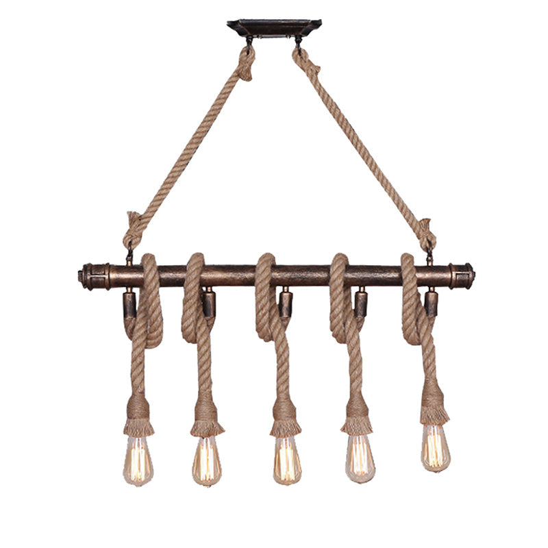 Linear Restaurant Island Lighting Fixture Industrial Metal Beige Chandelier Lighting Fixture Clearhalo 'Ceiling Lights' 'Island Lights' 'Lighting' 2631160
