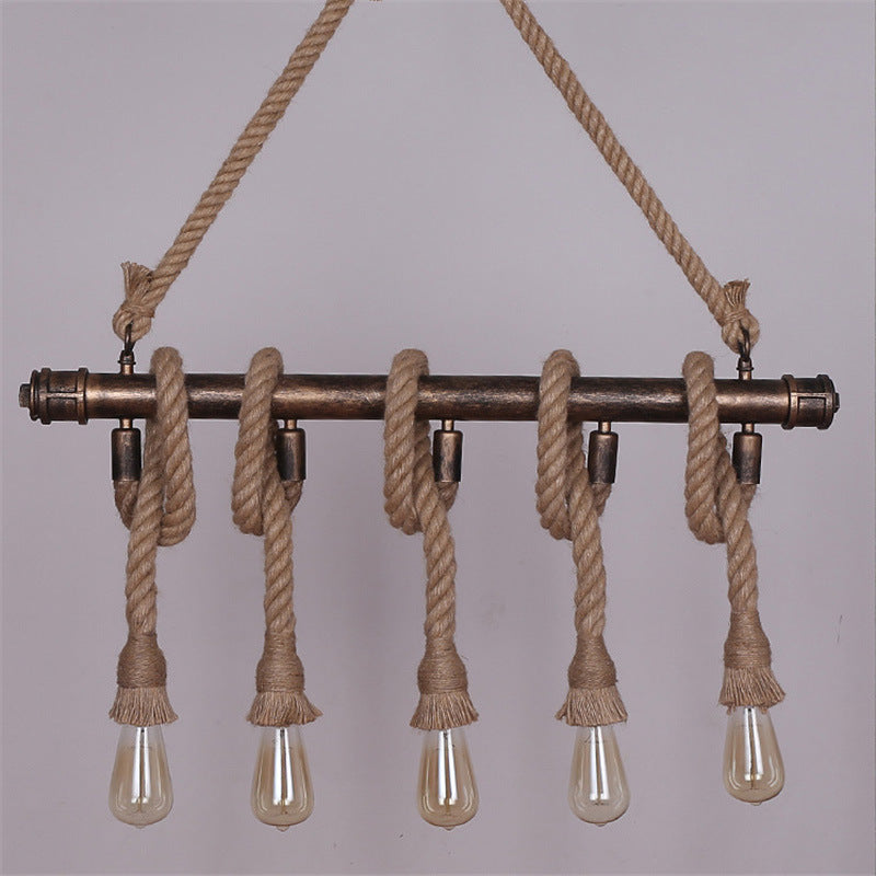 Linear Restaurant Island Lighting Fixture Industrial Metal Beige Chandelier Lighting Fixture Clearhalo 'Ceiling Lights' 'Island Lights' 'Lighting' 2631162