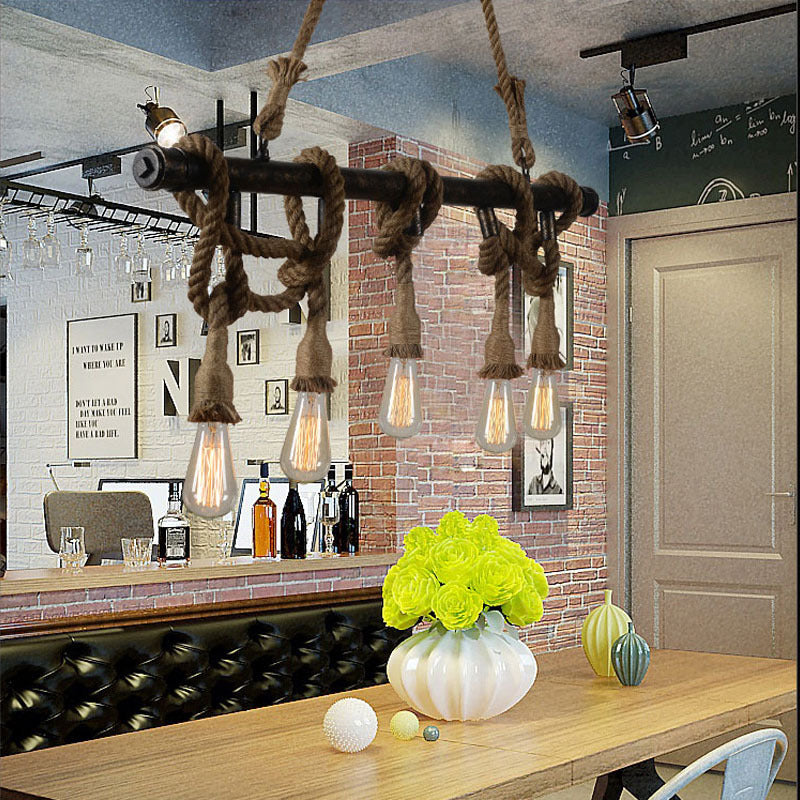 Linear Restaurant Island Lighting Fixture Industrial Metal Beige Chandelier Lighting Fixture Clearhalo 'Ceiling Lights' 'Island Lights' 'Lighting' 2631164