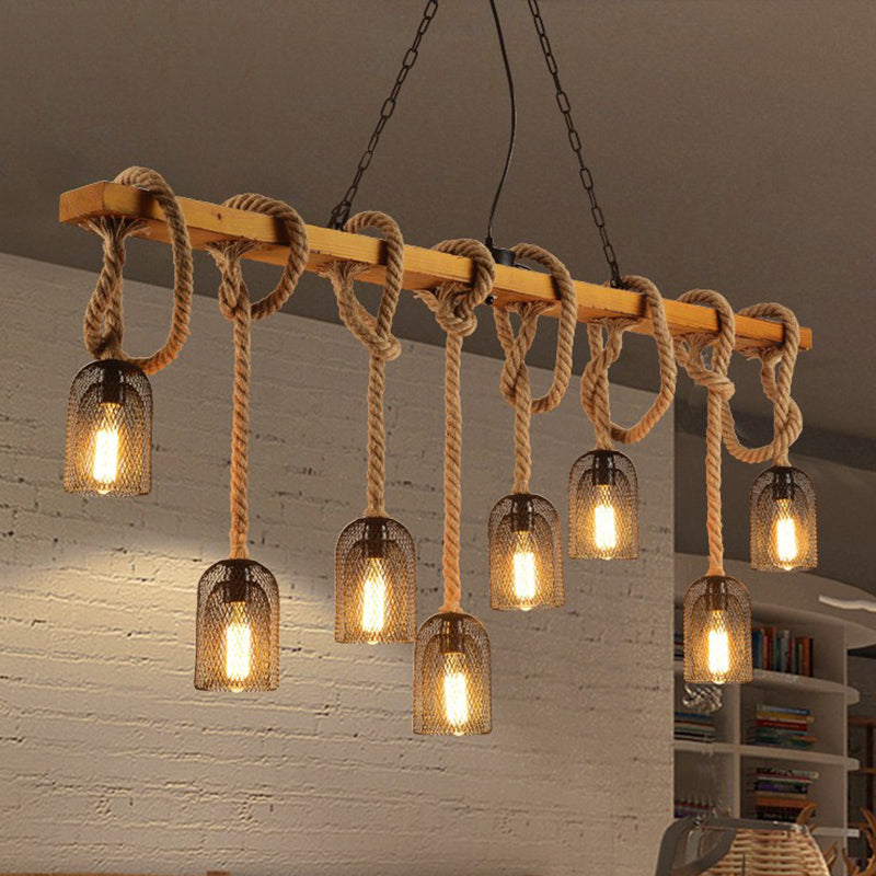 Beige Chandelier Lighting Fixture Vintage Style Metal Linear Island Pendant Light Clearhalo 'Ceiling Lights' 'Island Lights' 'Lighting' 2631165