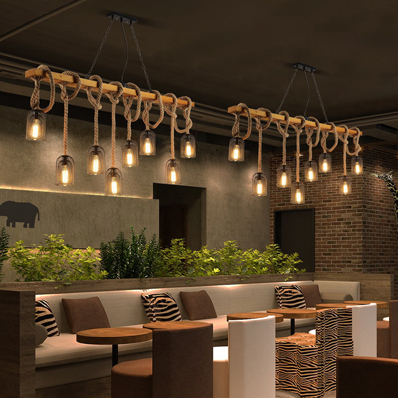 Beige Chandelier Lighting Fixture Vintage Style Metal Linear Island Pendant Light Clearhalo 'Ceiling Lights' 'Island Lights' 'Lighting' 2631166