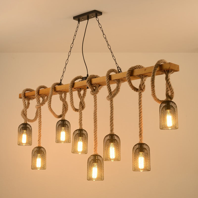 Beige Chandelier Lighting Fixture Vintage Style Metal Linear Island Pendant Light Clearhalo 'Ceiling Lights' 'Island Lights' 'Lighting' 2631167