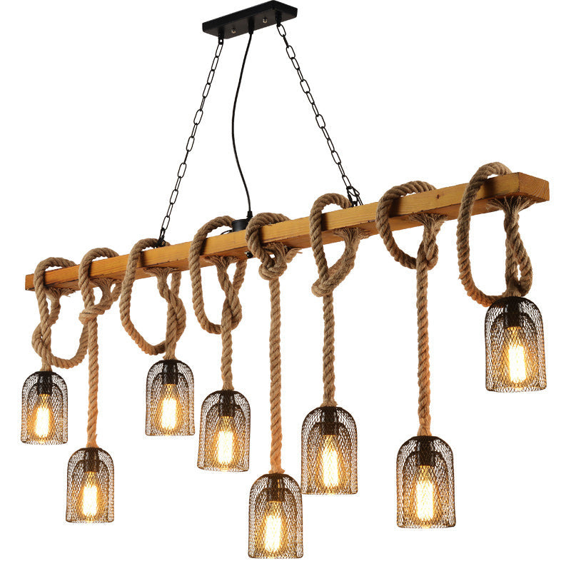 Beige Chandelier Lighting Fixture Vintage Style Metal Linear Island Pendant Light Beige Clearhalo 'Ceiling Lights' 'Island Lights' 'Lighting' 2631169