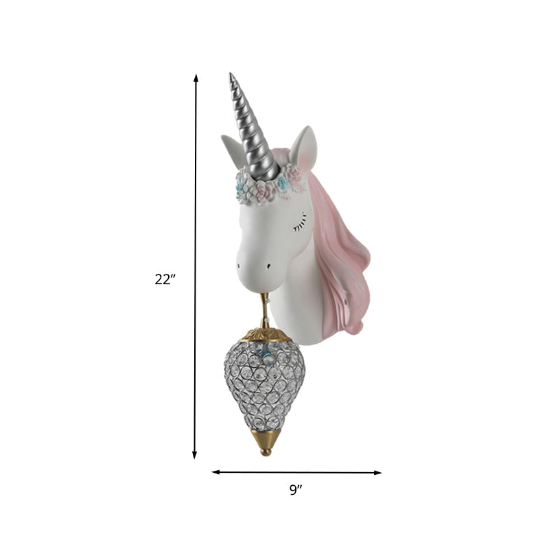 Ice Cream Wall Mount Light Vintage Crystal 1 Light Kid Room Sconce Light with Pink/Blue Unicorn Decoration Clearhalo 'Wall Lamps & Sconces' 'Wall Lights' Lighting' 263188