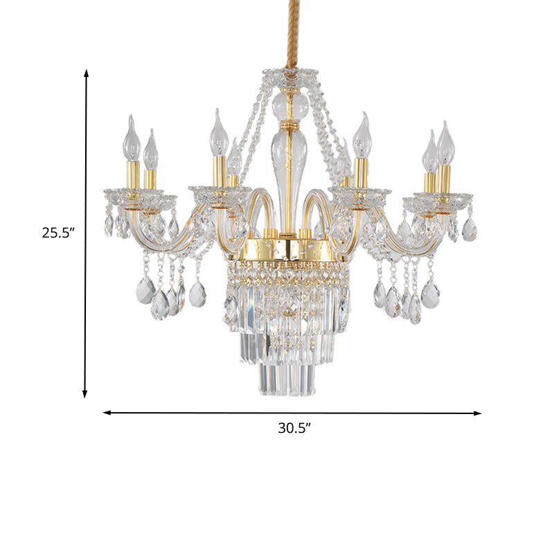 Candle Living Room Chandelier Lighting Traditional Clear Crystal 6 Lights Chrome/Gold Hanging Lamp Clearhalo 'Ceiling Lights' 'Chandeliers' Lighting' options 263198