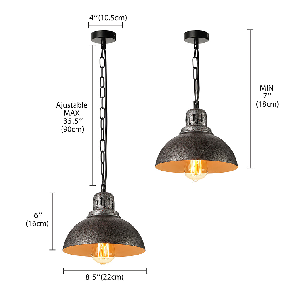 Rustic Industrial Domed Hanging Lamp 1 Light Wrought Iron Ceiling Light Fixture with Vented Socket in Dark Grey/Light Grey Clearhalo 'Art Deco Pendants' 'Cast Iron' 'Ceiling Lights' 'Ceramic' 'Crystal' 'Industrial Pendants' 'Industrial' 'Metal' 'Middle Century Pendants' 'Pendant Lights' 'Pendants' 'Tiffany' Lighting' 2636
