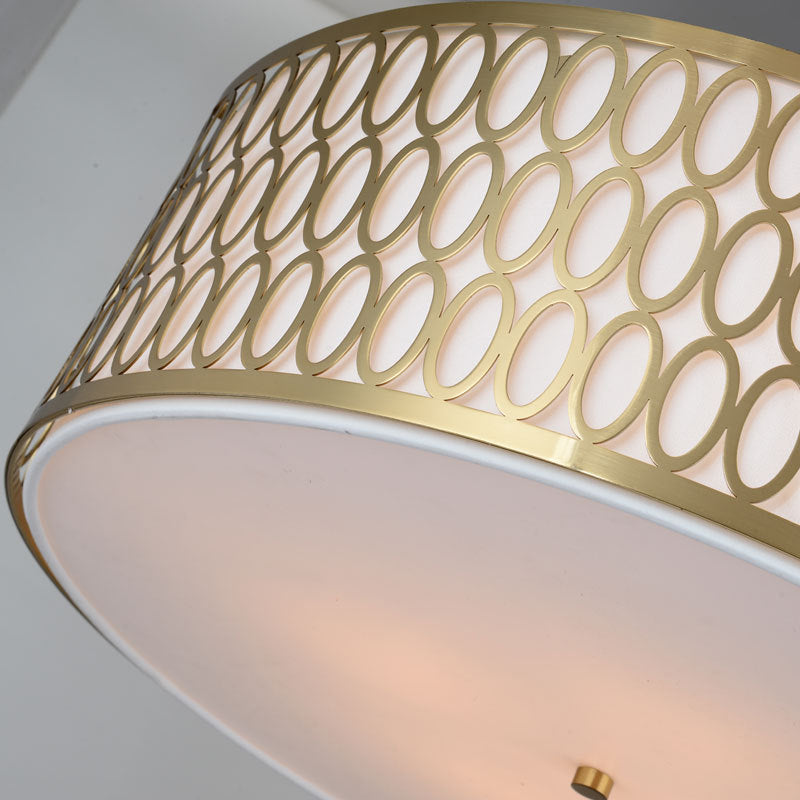 16"/19.5"/���23.5" Dia 4-Light Fabric Flush Light Traditional White Round Ceiling Mounted Lamp with Gold Metal Mesh Frame Clearhalo 'Ceiling Lights' 'Close To Ceiling Lights' 'Close to ceiling' 'Flush mount' Lighting' 263833
